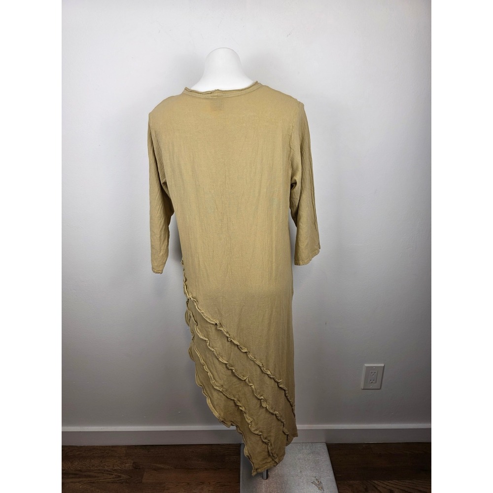 Oh My Gauze Tan Cotton Asymmetrical Ruffle Tunic Dress Lagenlook OS - Picture 2 of 7